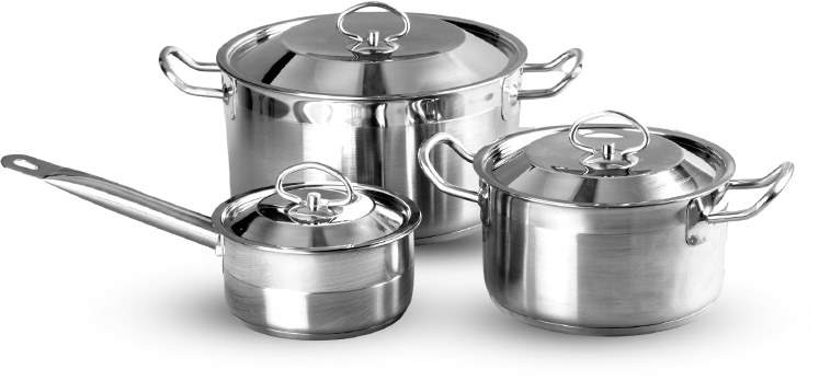 Conjunto de panelas inox para cozinhas profissionais - Copos de Vidro - Rio de Janeiro // Utensílios RJ