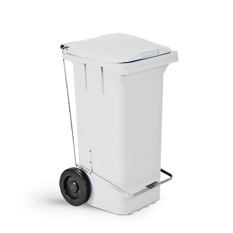 Lixeira com rodas com pedal 120 L branco - Lixeiras plásticas - Rio de Janeiro // Copos de Vidros RJ