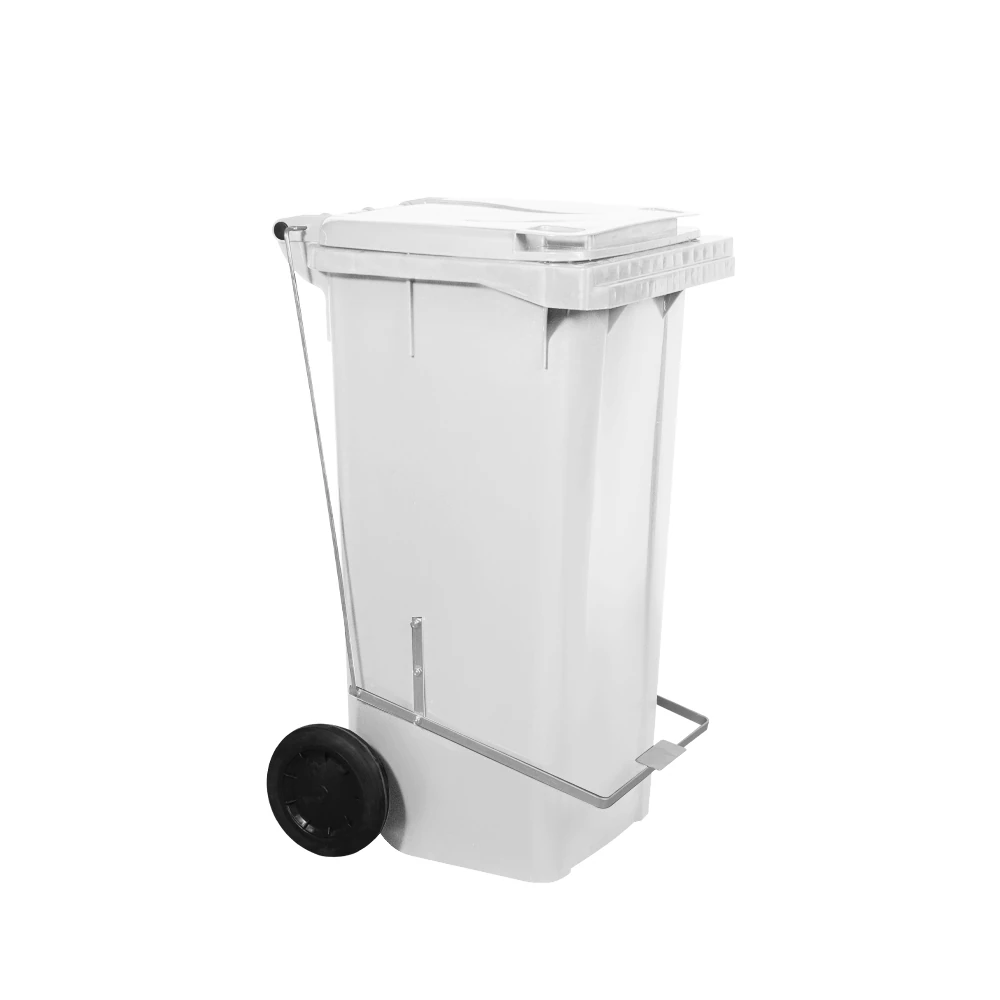 Lixeira com rodas com pedal 120 L branco - Lixeiras plásticas - Rio de Janeiro // Copos de Vidros RJ